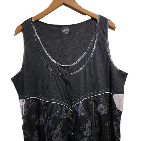 TARAVAO Boho Lagenlook Sleeveless Dress Black Silver 1X - Picture 2 of 8